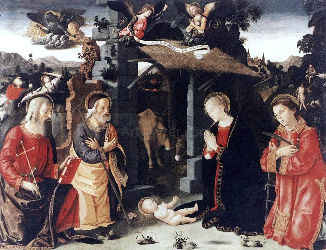 Antoniazzo Romano Nativity with Sts Lawrence and Andrew - Hand Painted Oil Painting