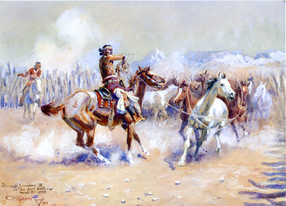 Charles Marion Russell Navajo Wild Horse Hunters - Hand Painted Oil Painting