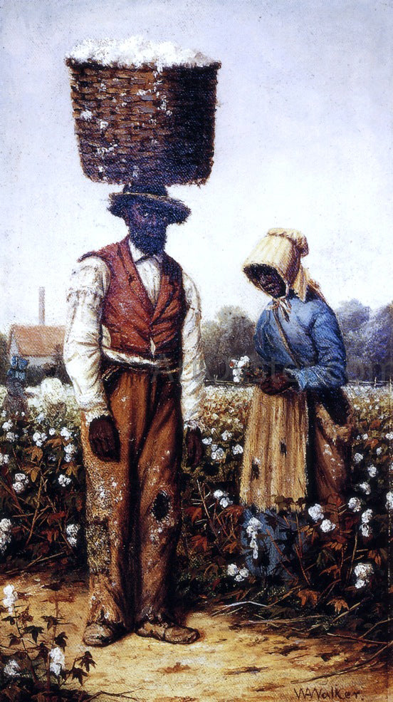 William Aiken Walker Negro Couple in Cotton Field, Woman with Yellow Bonnet - Hand Painted Oil Painting