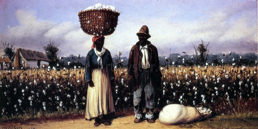 William Aiken Walker Negro Man and Woman in Cotton Field with Cotton Basket and Cotton Bag - Hand Painted Oil Painting