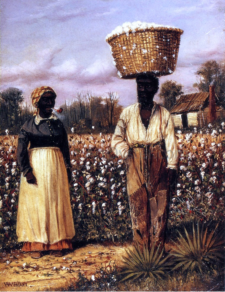  William Aiken Walker Negro Man and Woman in Cotton Field with Cotton Baskets - Hand Painted Oil Painting