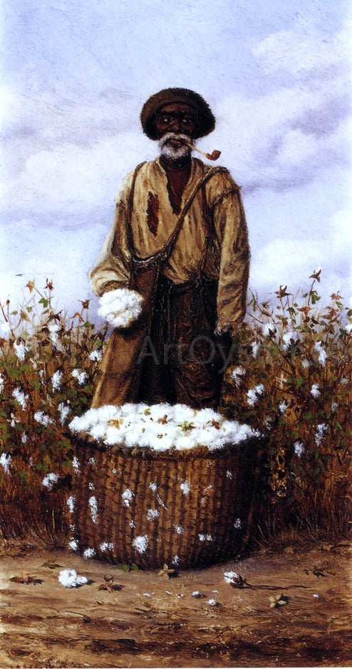 William Aiken Walker Negro Man in Cotton Field with Basket of Cotton - Hand Painted Oil Painting