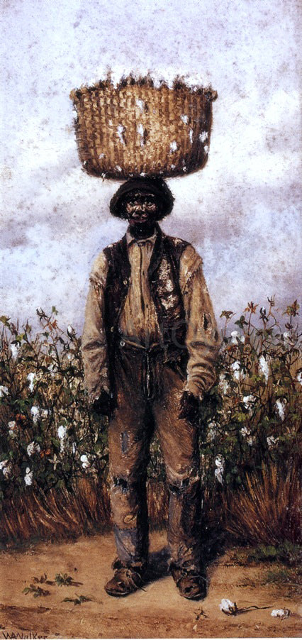  William Aiken Walker Negro Man in Cotton Field with Basket of Cotton on Head - Hand Painted Oil Painting