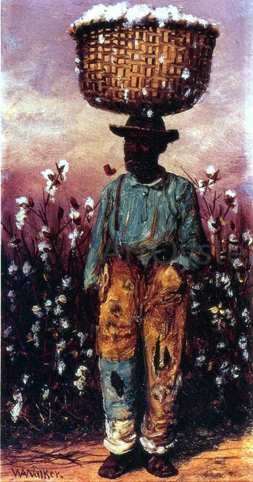 William Aiken Walker Negro Man with Basket of Cotton on Head - Hand Painted Oil Painting
