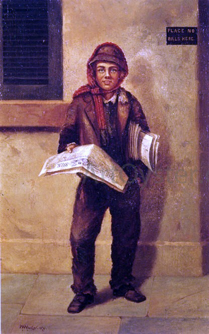 William Aiken Walker Newsboy Selling the Baltimore Sun - Hand Painted Oil Painting