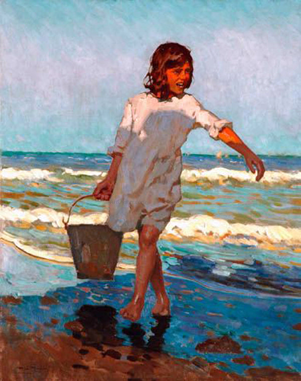 Alberto Pla Y Rubio Nina en la Playa - Hand Painted Oil Painting