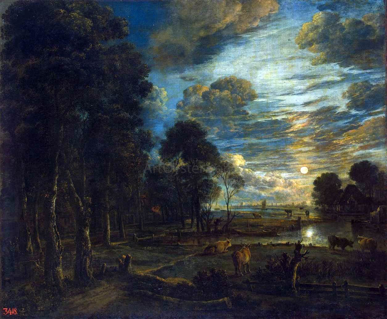 Aert Van der Neer Night Landscape with a River - Hand Painted Oil Painting