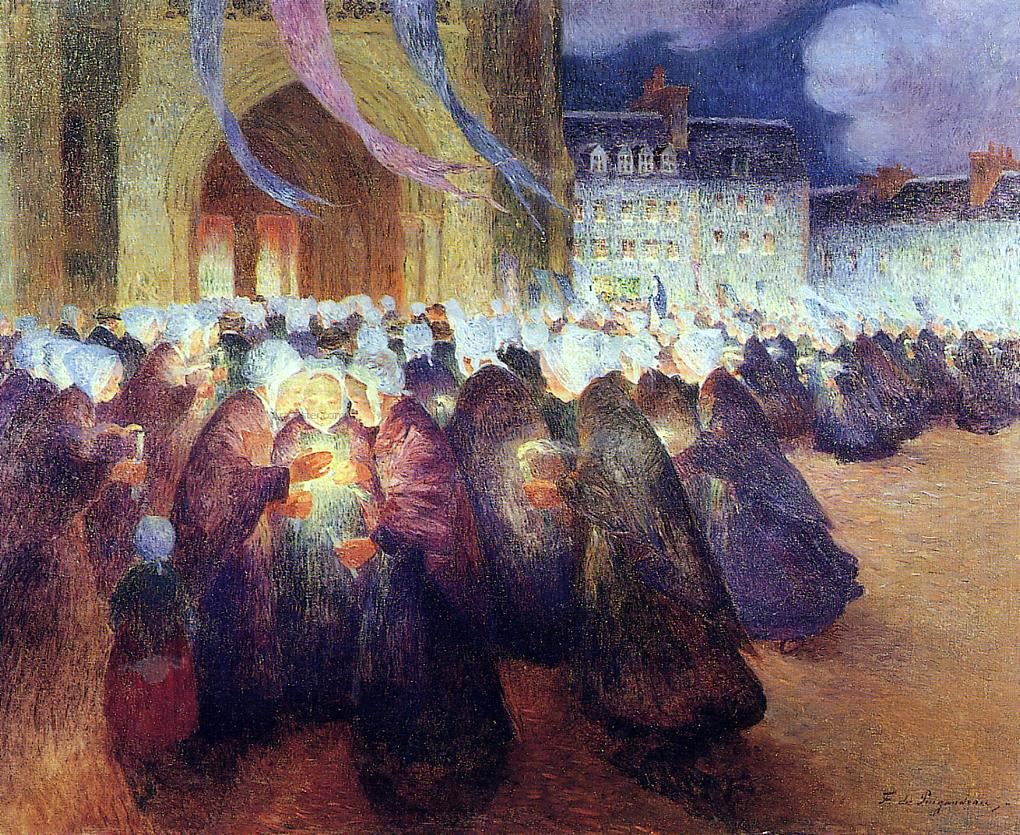 Ferdinand Du Puigaudeau Nighttime Procession at Saint-Pol-de-Leon - Hand Painted Oil Painting