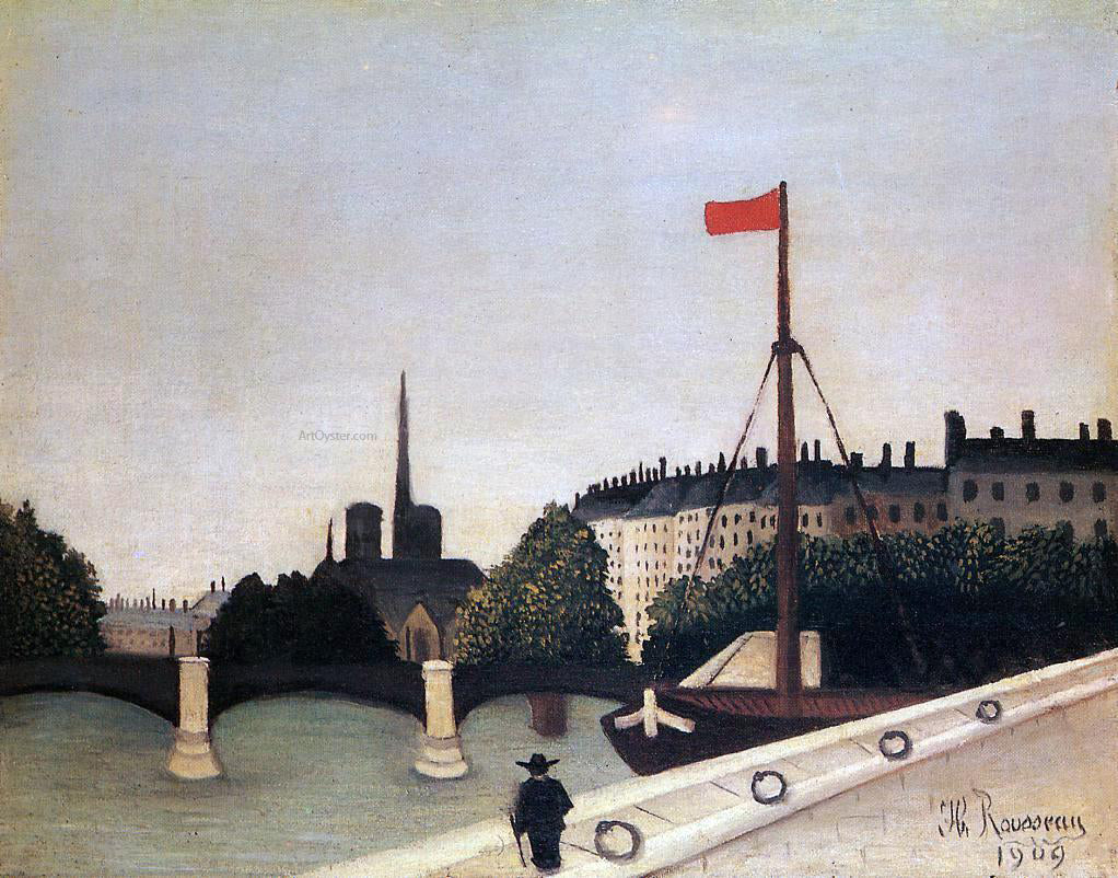 Henri Rousseau Notre Dame: View of the Ile Saint-Louis from the Quai Henri IV - Hand Painted Oil Painting