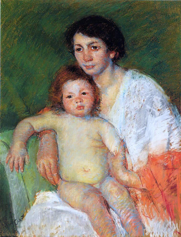Mary Cassatt Nude Baby on Mother's Lap Resting Her Arm on the Back of the Chair - Hand Painted Oil Painting
