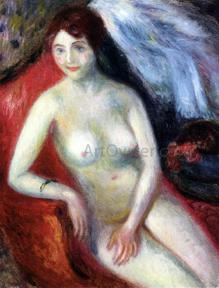 William James Glackens Nude on a Red Sofa - Hand Painted Oil Painting