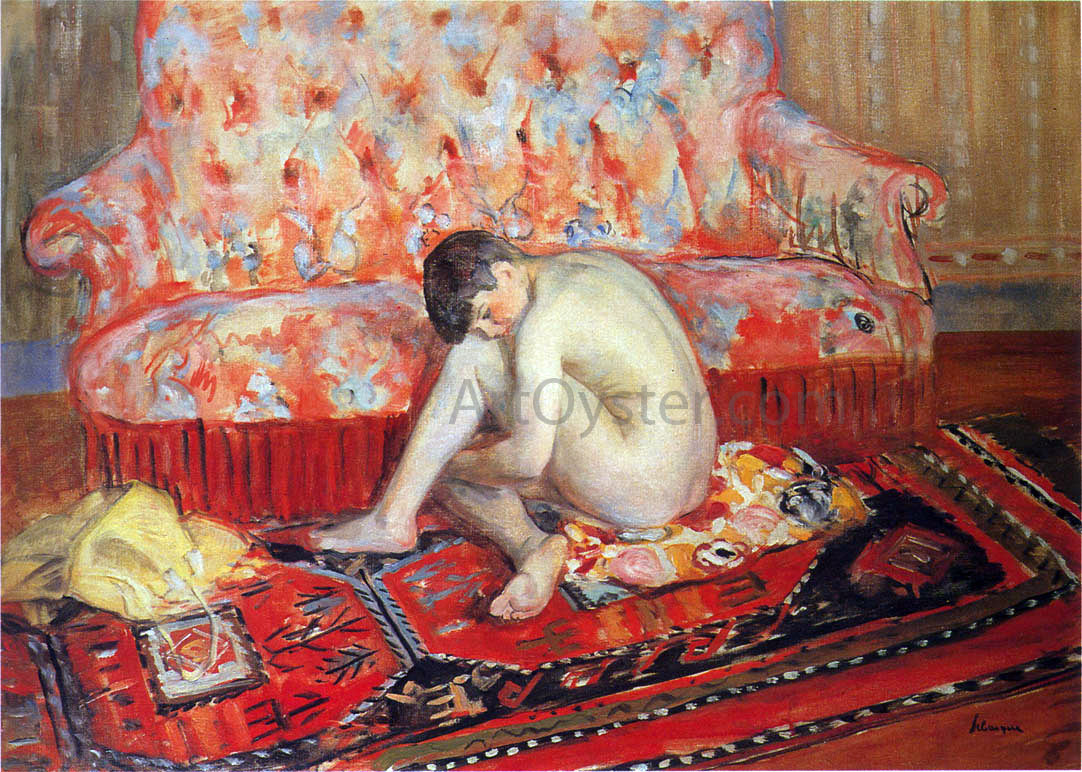 Henri Lebasque Nude on Red Carpet - Hand Painted Oil Painting