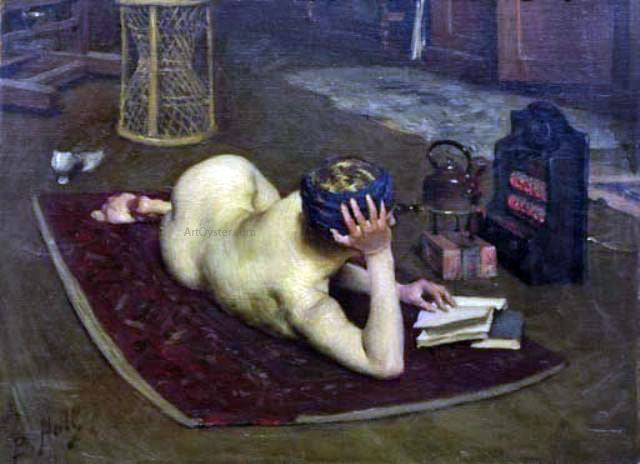 Lindsey Bernard Hall Nude Reading at Studio Fire - Hand Painted Oil Painting