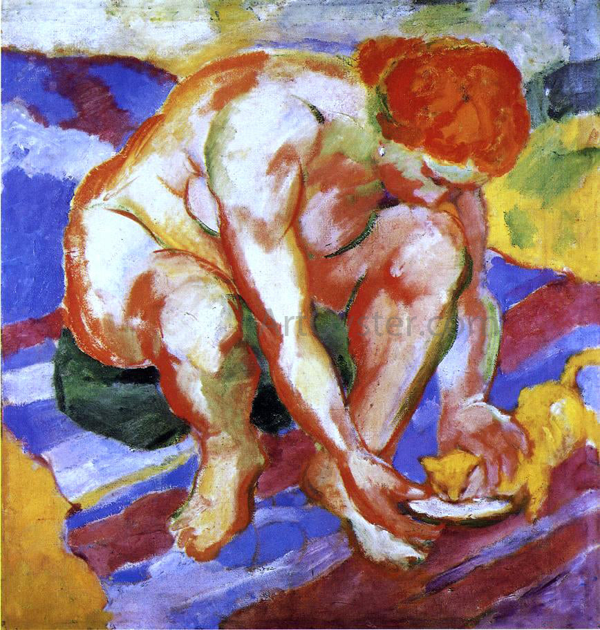 Franz Marc Nude with Cat - Hand Painted Oil Painting