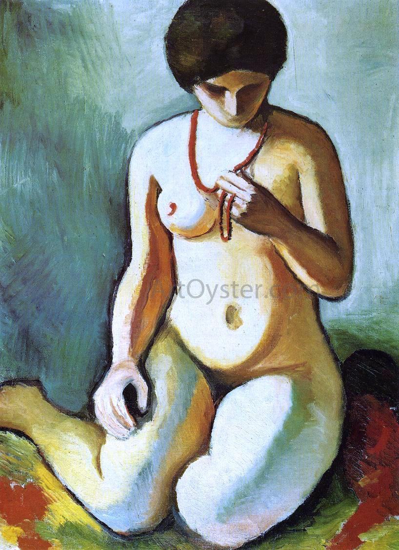 August Macke A Nude with Coral Necklace - Hand Painted Oil Painting