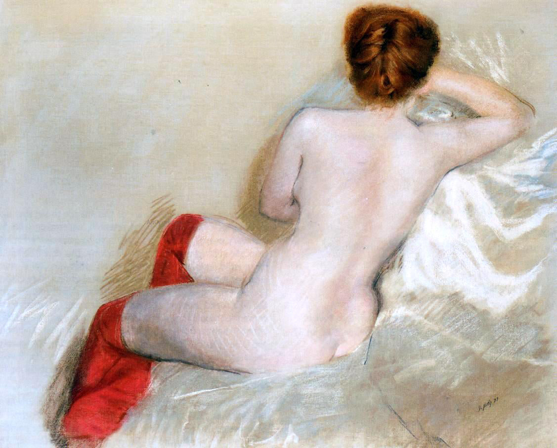 Giuseppe De Nittis Nude with Red Stockings - Hand Painted Oil Painting