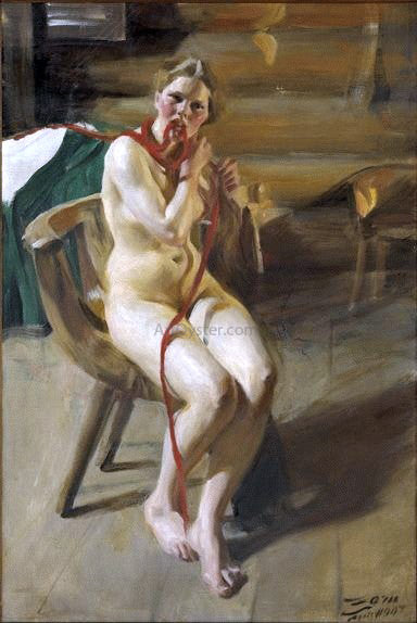 Anders Zorn A Nude Woman Arranging Her Hair - Hand Painted Oil Painting