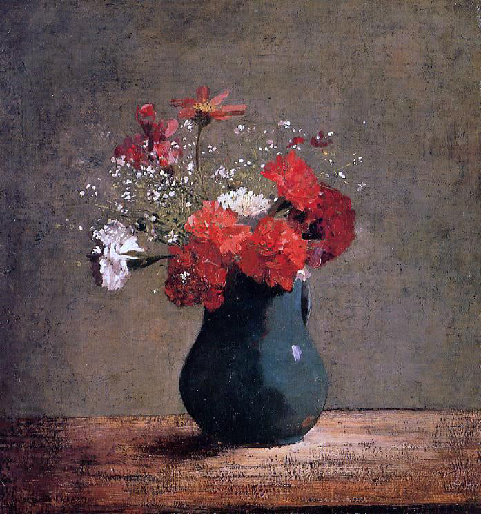 Odilon Redon Oeiollets et gypsophile dans un pichet vert - Hand Painted Oil Painting