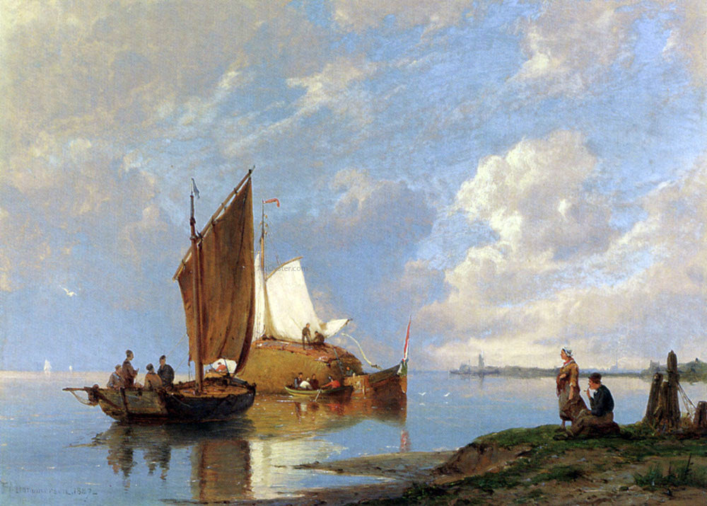 Pieter Christian Dommerson Off Volendam on the Zuiderzee - Hand Painted Oil Painting