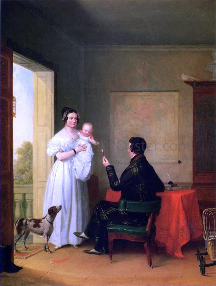James Goodwyn Clonney Offering Baby a Rose - Hand Painted Oil Painting
