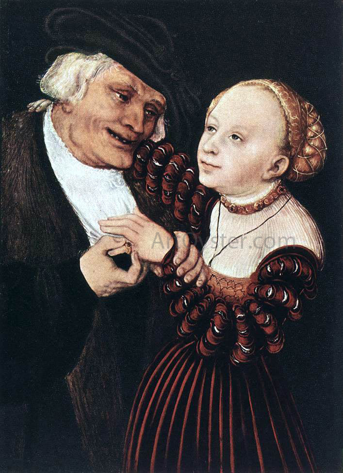 The Elder Lucas Cranach Old Man and Young Woman - Hand Painted Oil Painting
