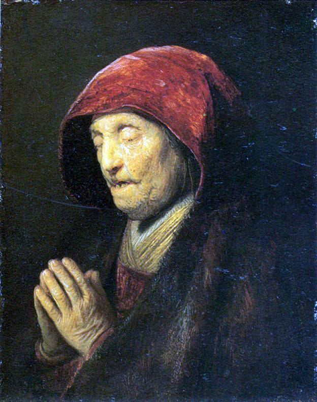 Rembrandt Van Rijn Old Woman in Prayer - Hand Painted Oil Painting