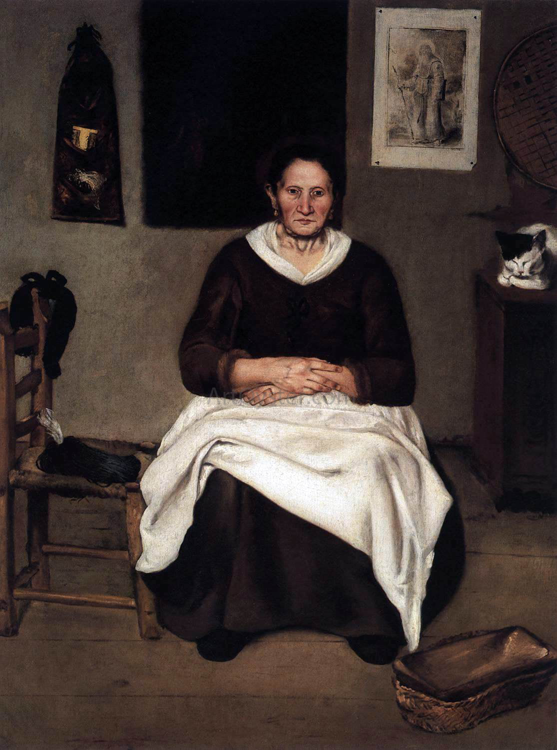  Antonio Puga Old Woman Seated - Hand Painted Oil Painting