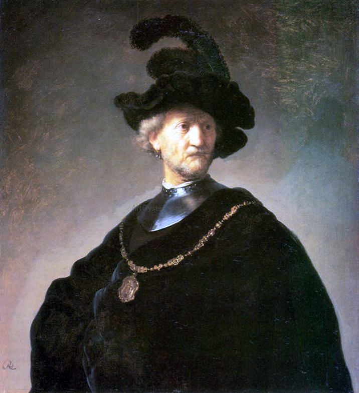 Rembrandt Van Rijn Older Man with a Black Beret - Hand Painted Oil Painting