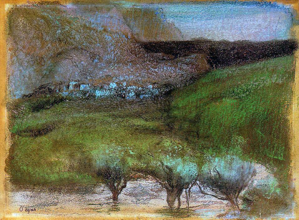 Edgar Degas Olive Trees Against a Mountainous Background - Hand Painted Oil Painting