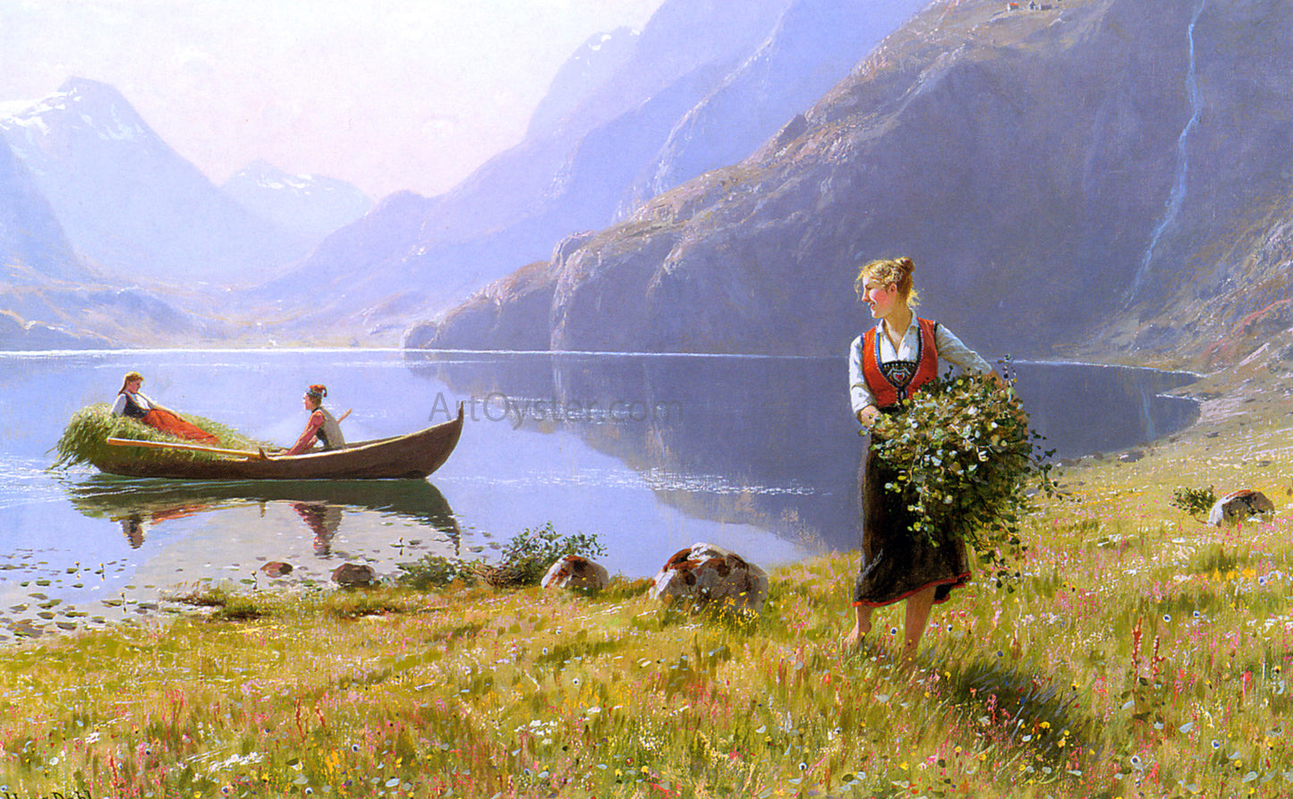 Hans Dahl On The Banks of the Fjord - Hand Painted Oil Painting