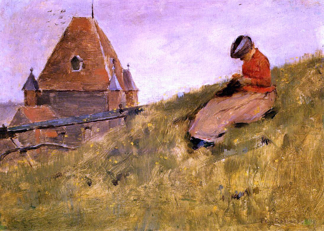 Theodore Robinson On the Cliff: A Girl Sewing - Hand Painted Oil Painting