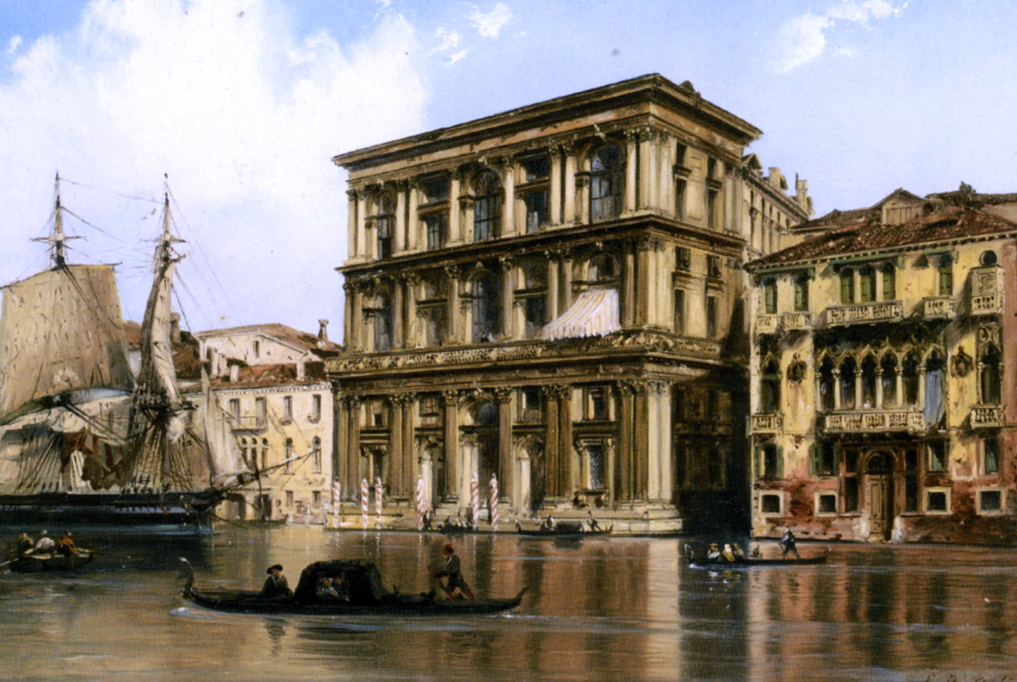 Carlo Bossoli On the Grand Canal Venice - Hand Painted Oil Painting