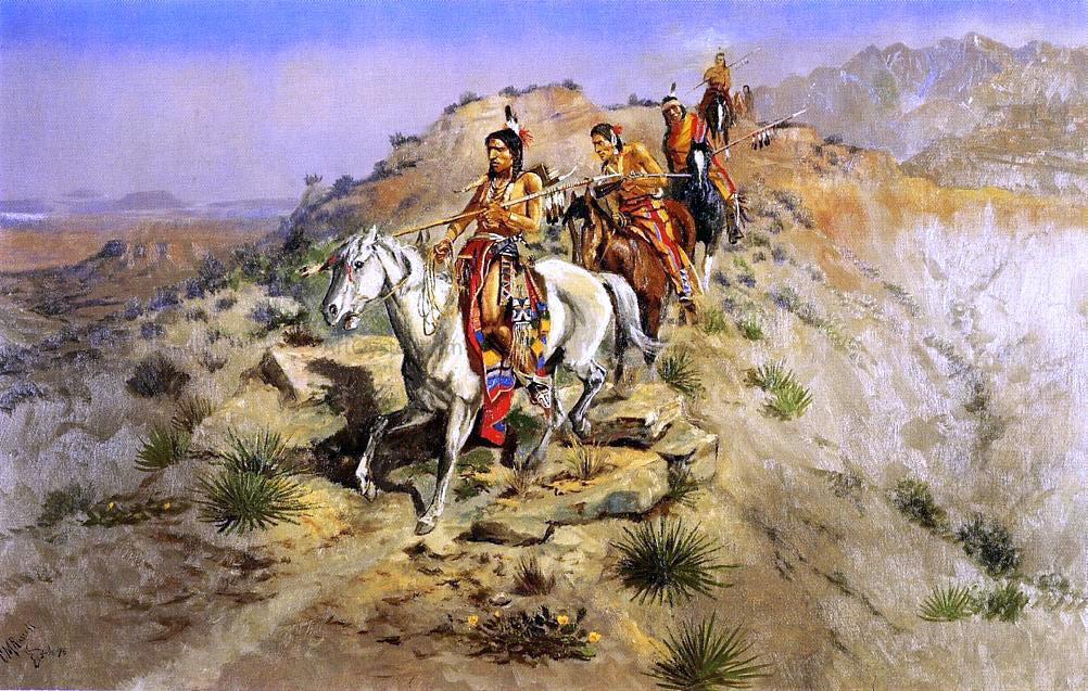  Charles Marion Russell On the Warpath - Hand Painted Oil Painting