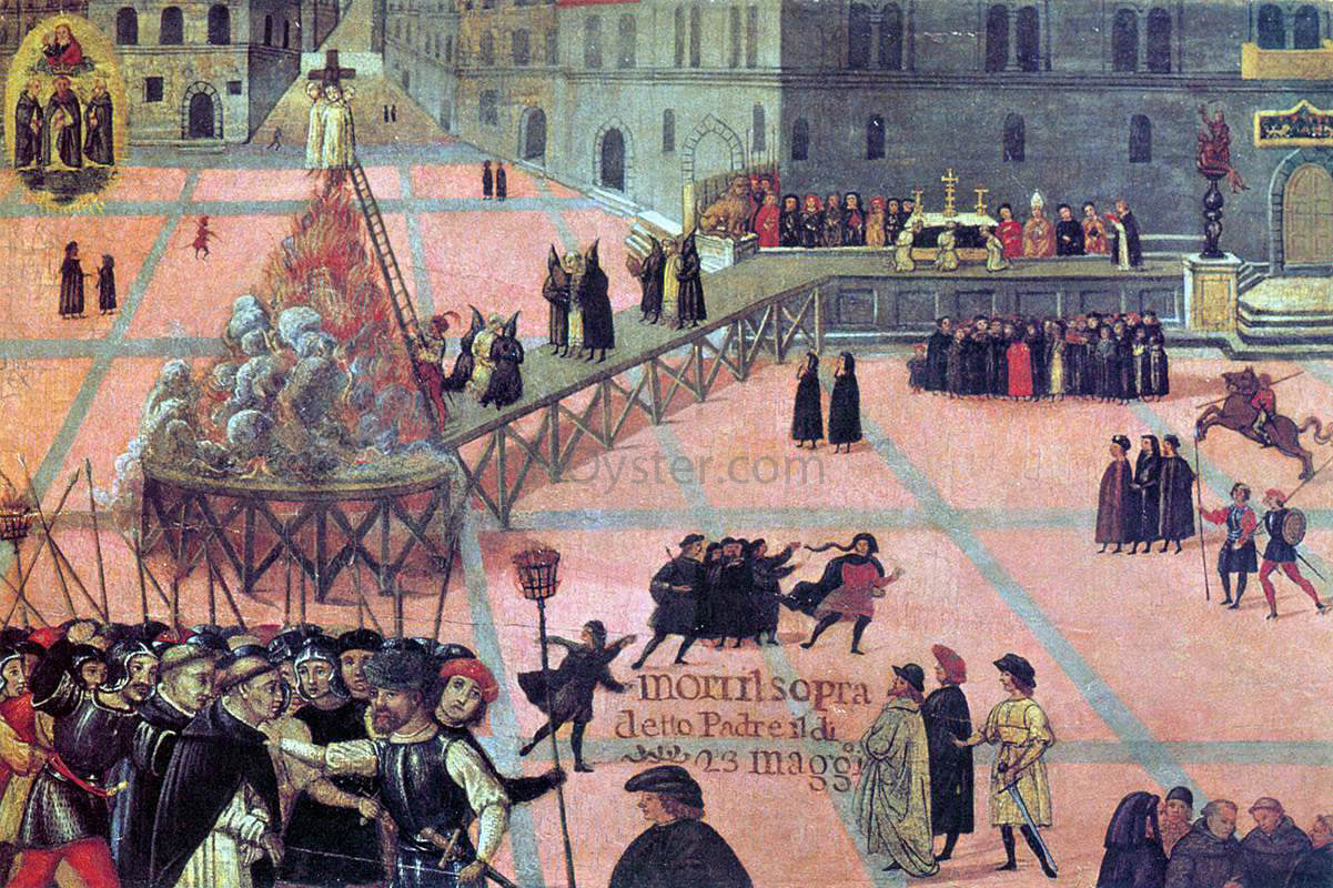 Unknown (4) Masters Ordeal of Girolamo Savonarola in Piazza Signoria - Hand Painted Oil Painting