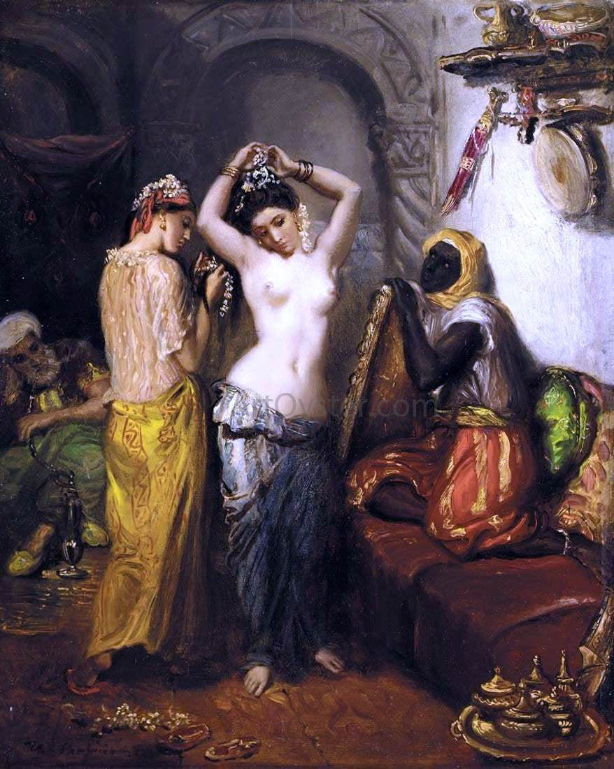 Theodore Chasseriau Orientalist Interior: Nude in a Harem - Hand Painted Oil Painting