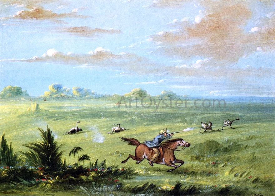  George Catlin Ostrich Chase, Buenos Aires - Hand Painted Oil Painting