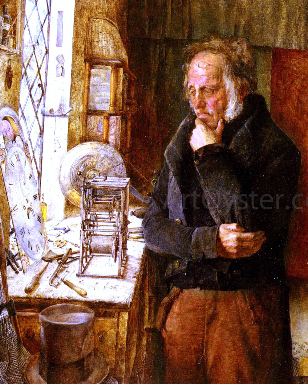 James Campbell Our Village Clockmaker Solving A Problem - Hand Painted Oil Painting