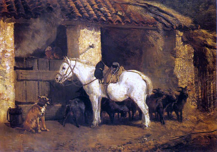  Constant Troyon Outside the Stable - Hand Painted Oil Painting