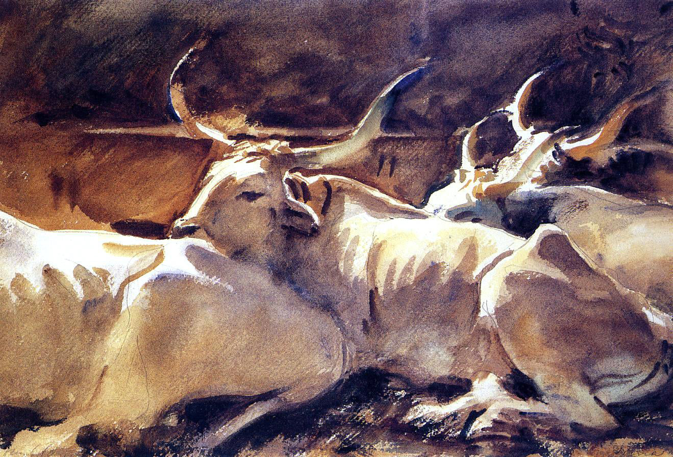 John Singer Sargent Oxen in Repose - Hand Painted Oil Painting