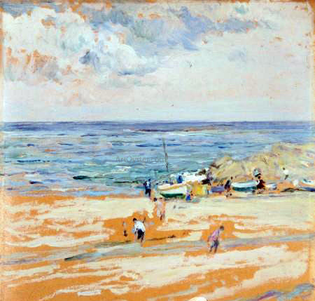 Segundo Matilla Marina Paisaje con Figuras - Hand Painted Oil Painting