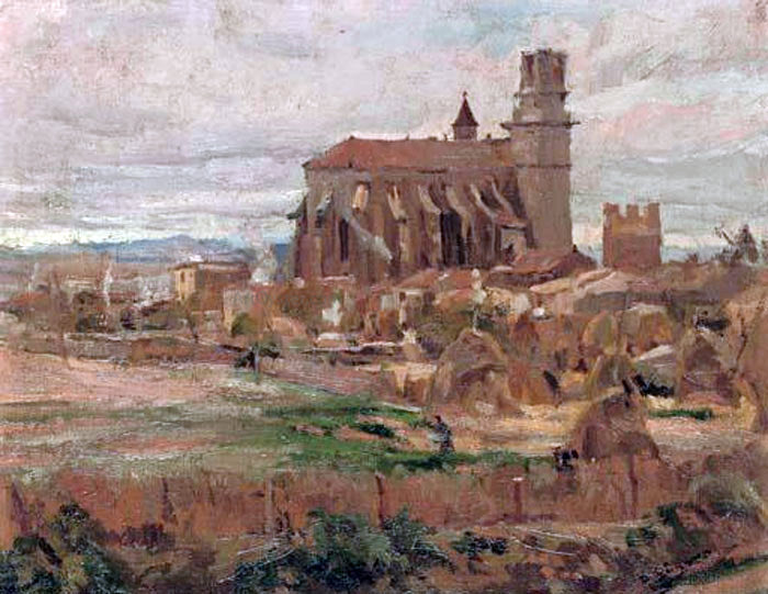 Francisco Gimeno Arasa Paisaje con Iglesia - Hand Painted Oil Painting