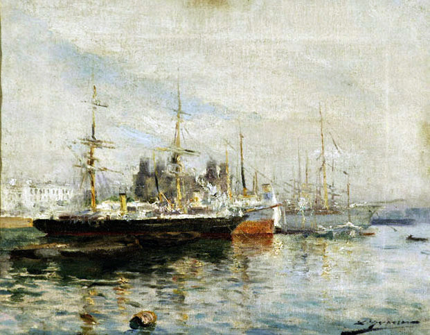 Luis Graner Paisaje en el Puerto - Hand Painted Oil Painting