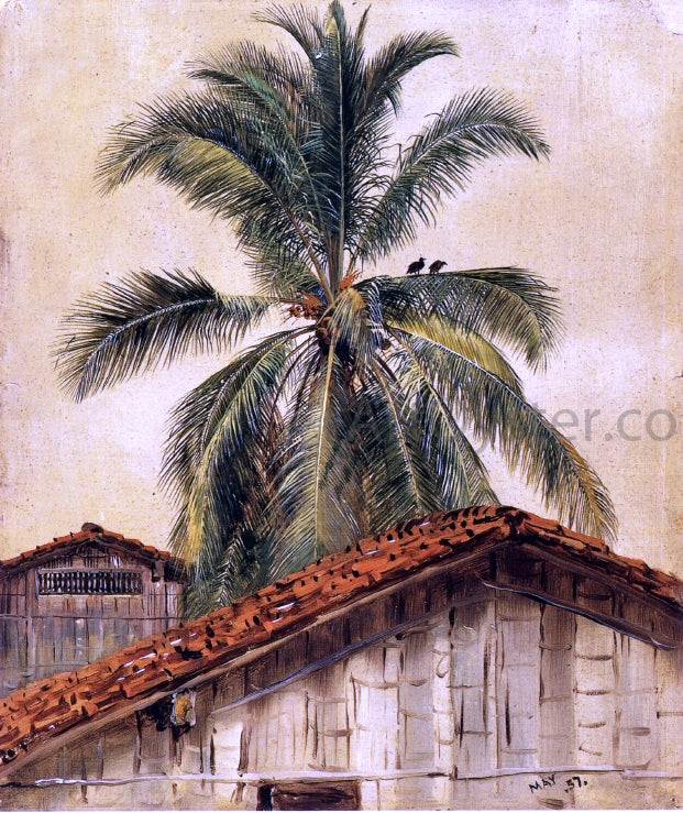 Frederic Edwin Church Palm Trees and Housetops, Ecuador - Hand Painted Oil Painting