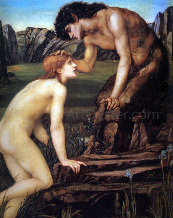  Sir Edward Burne-Jones Pan and Psyche - Hand Painted Oil Painting