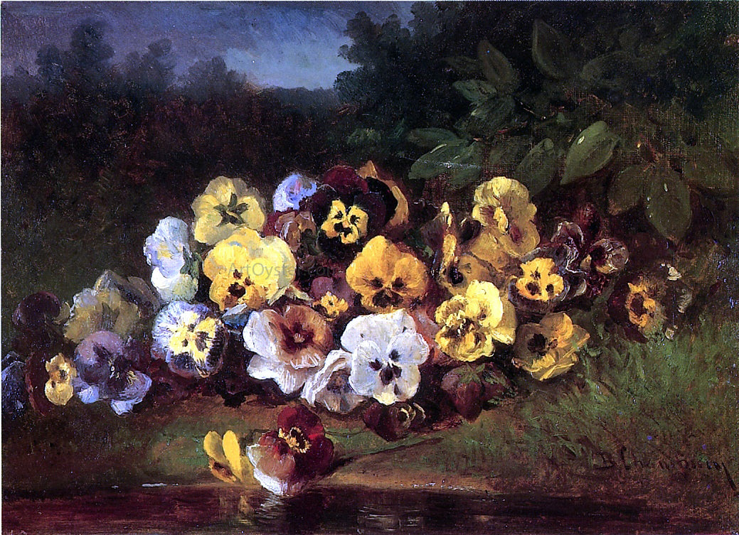  Benjamin Champney Pansies - Hand Painted Oil Painting