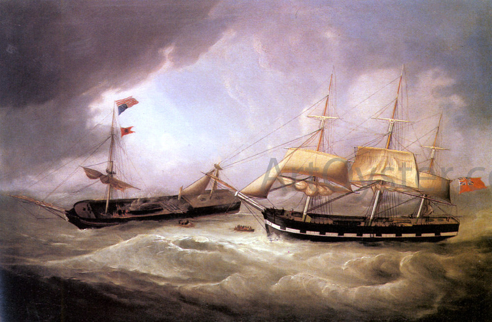 Joseph Heard Passengers from the Dismasted U.S. Merchantman Troope Being Rescued by a British Merchantman - Hand Painted Oil Painting