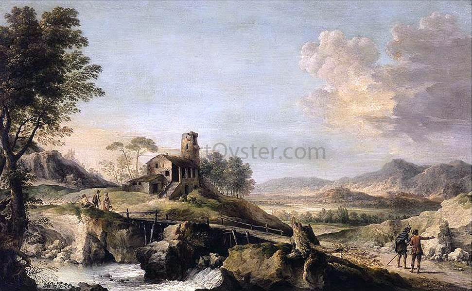 Jean-Baptiste Lallemand Pastoral Landscape with Figures - Hand Painted Oil Painting
