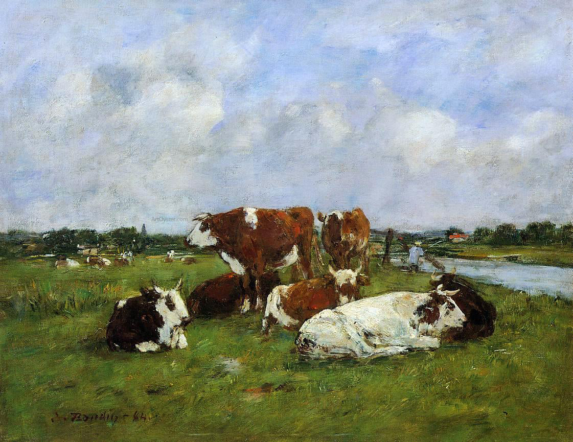 Eugene-Louis Boudin A Pasturage on the Banks of the Touques - Hand Painted Oil Painting