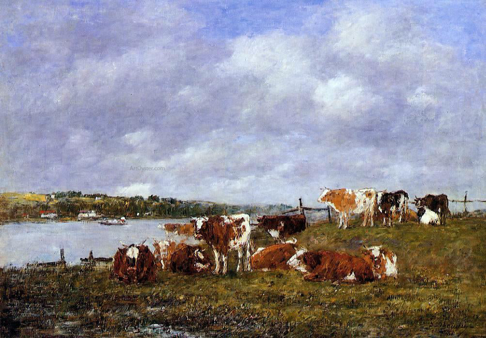 Eugene-Louis Boudin A Pasturage, the Valley of the Touques - Hand Painted Oil Painting