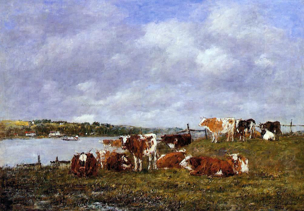  Eugene-Louis Boudin A Pasturage, the Valley of the Touques - Hand Painted Oil Painting